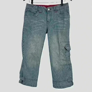 Cotton Ginny Women’s Cargo Capri Pants 9 Y2K Hickory Stripe Cargo Pocket Cuff